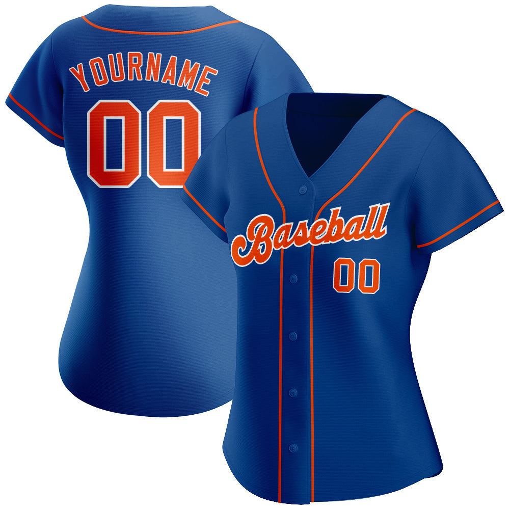 Custom Royal Orange-White Authentic Baseball Jersey view 3