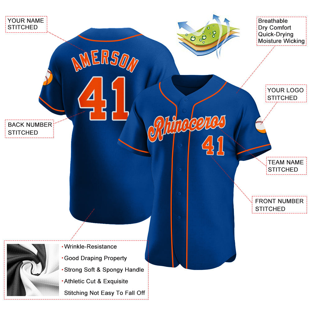 Custom Royal Orange-White Authentic Baseball Jersey view 4