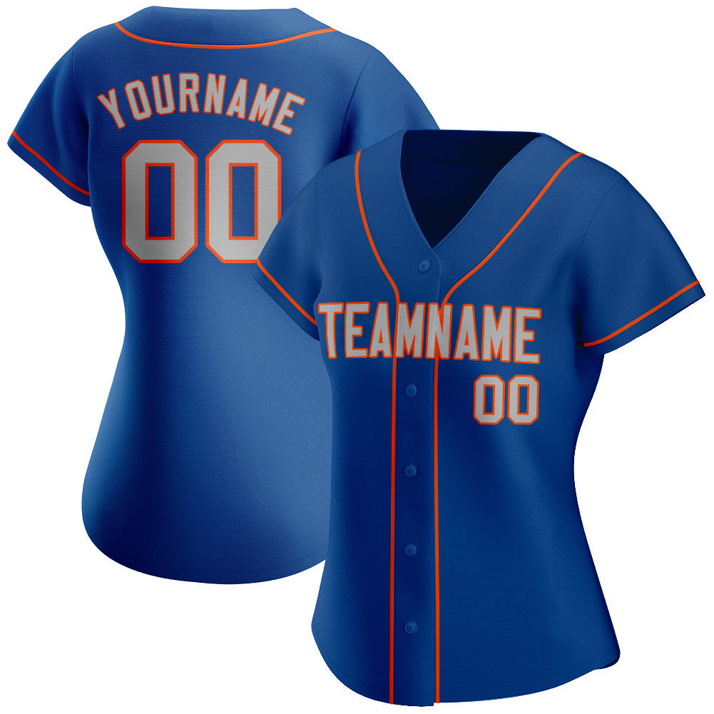Custom Royal Gray-Orange Authentic Baseball Jersey view 2