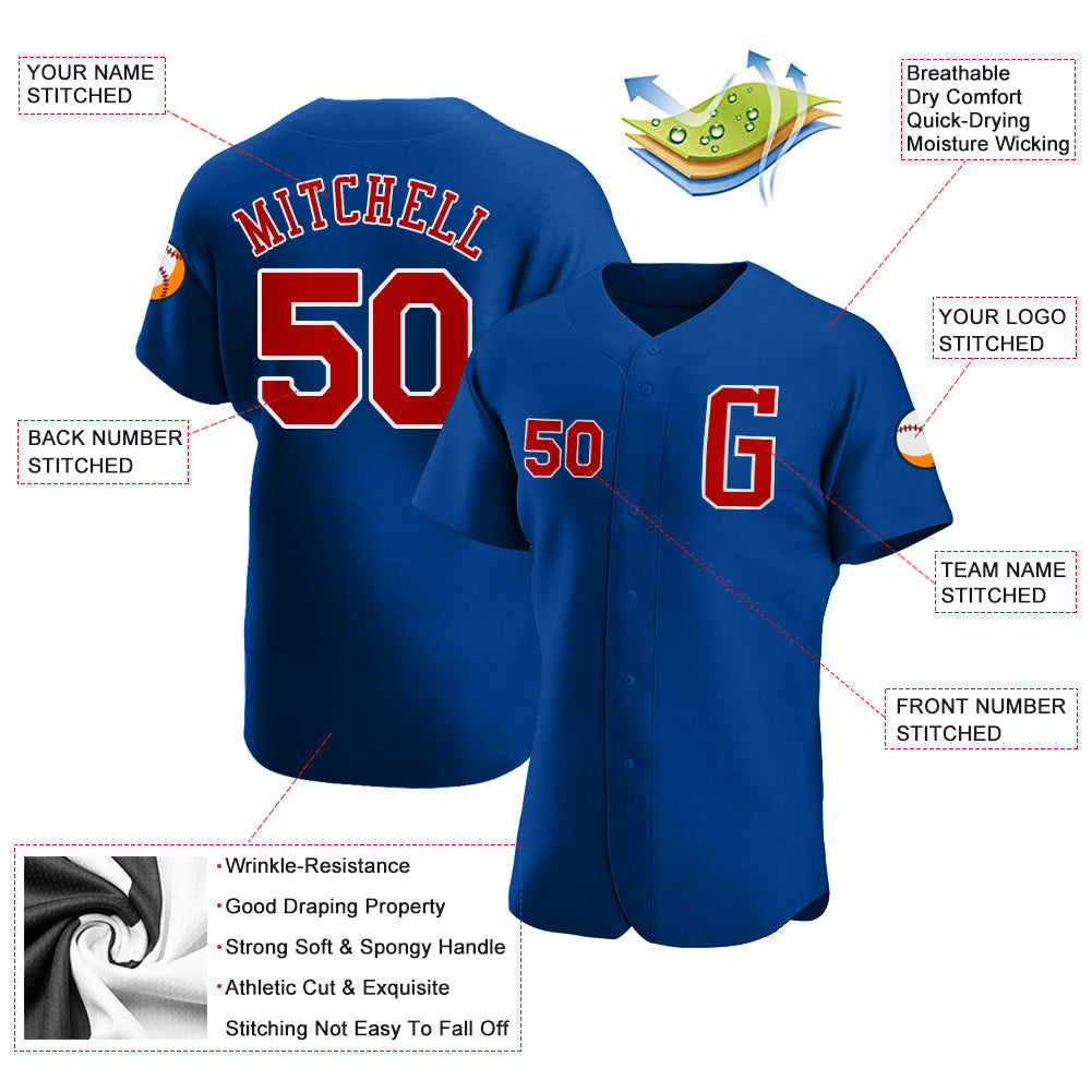 Custom Royal Red-White Authentic Baseball Jersey view 3