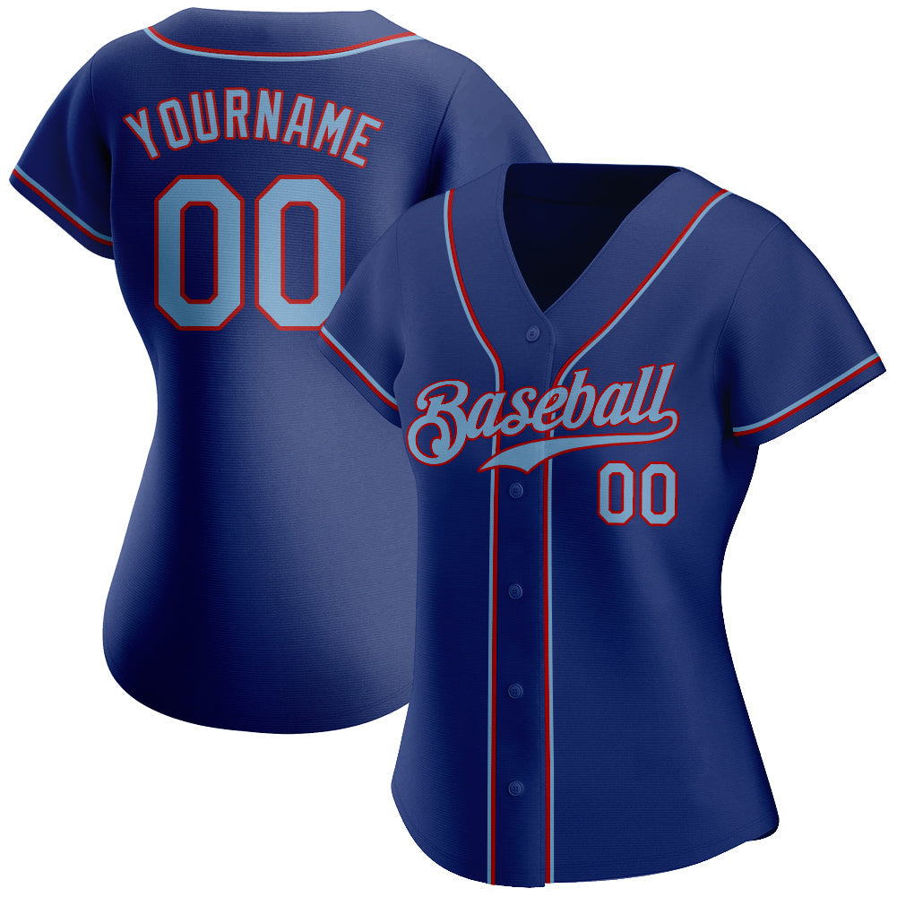 Custom Royal Light Blue-Red Authentic Baseball Jersey view 2