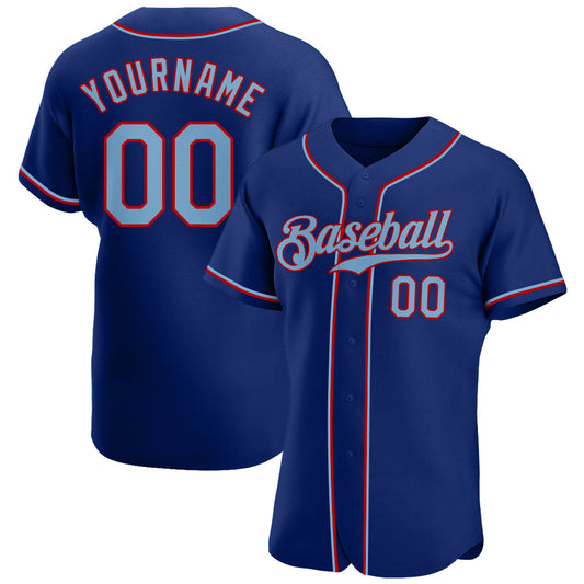Custom Royal Light Blue-Red Authentic Baseball Jersey - Main View