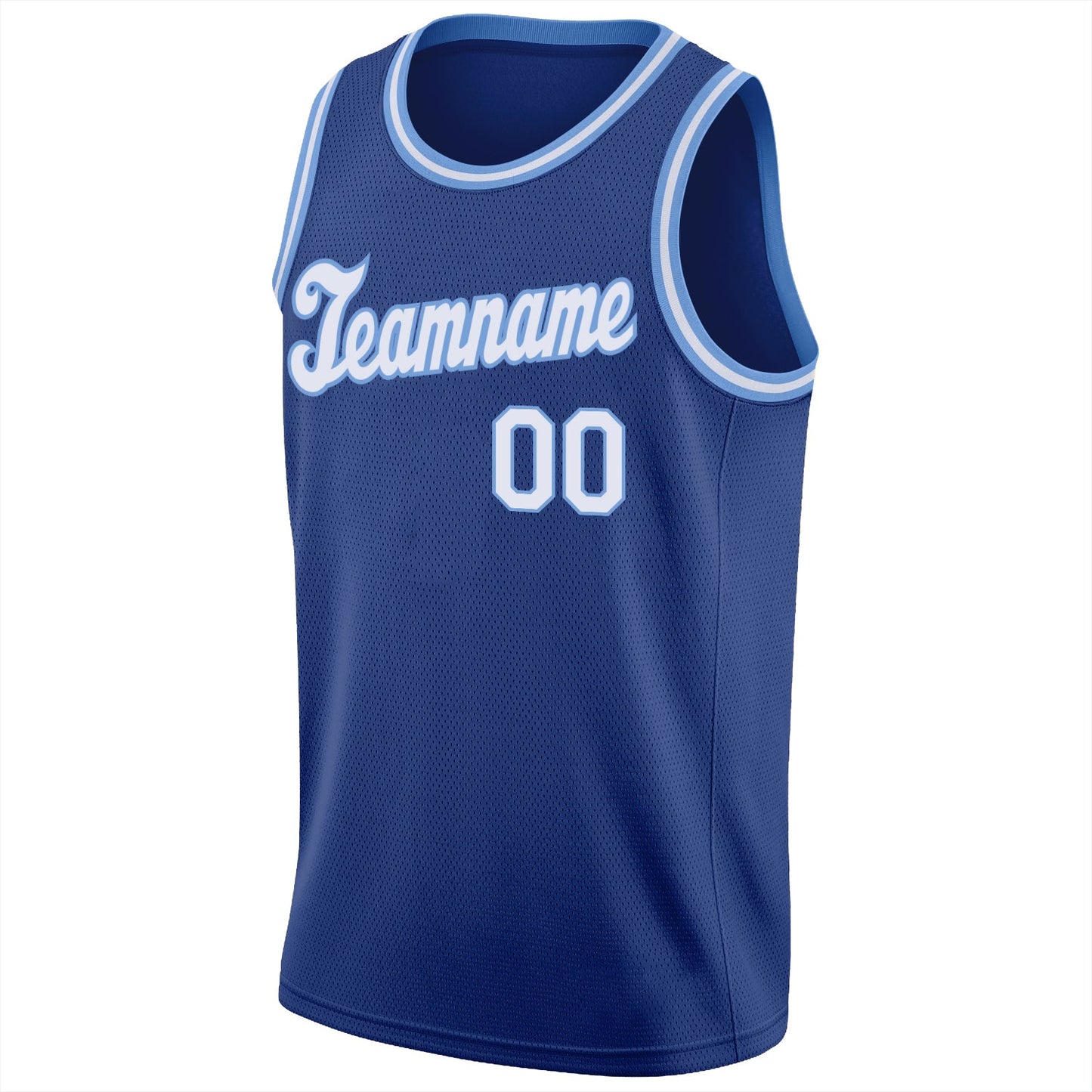 Custom Royal White-Light Blue Round Neck Rib-Knit Basketball Jersey view 6