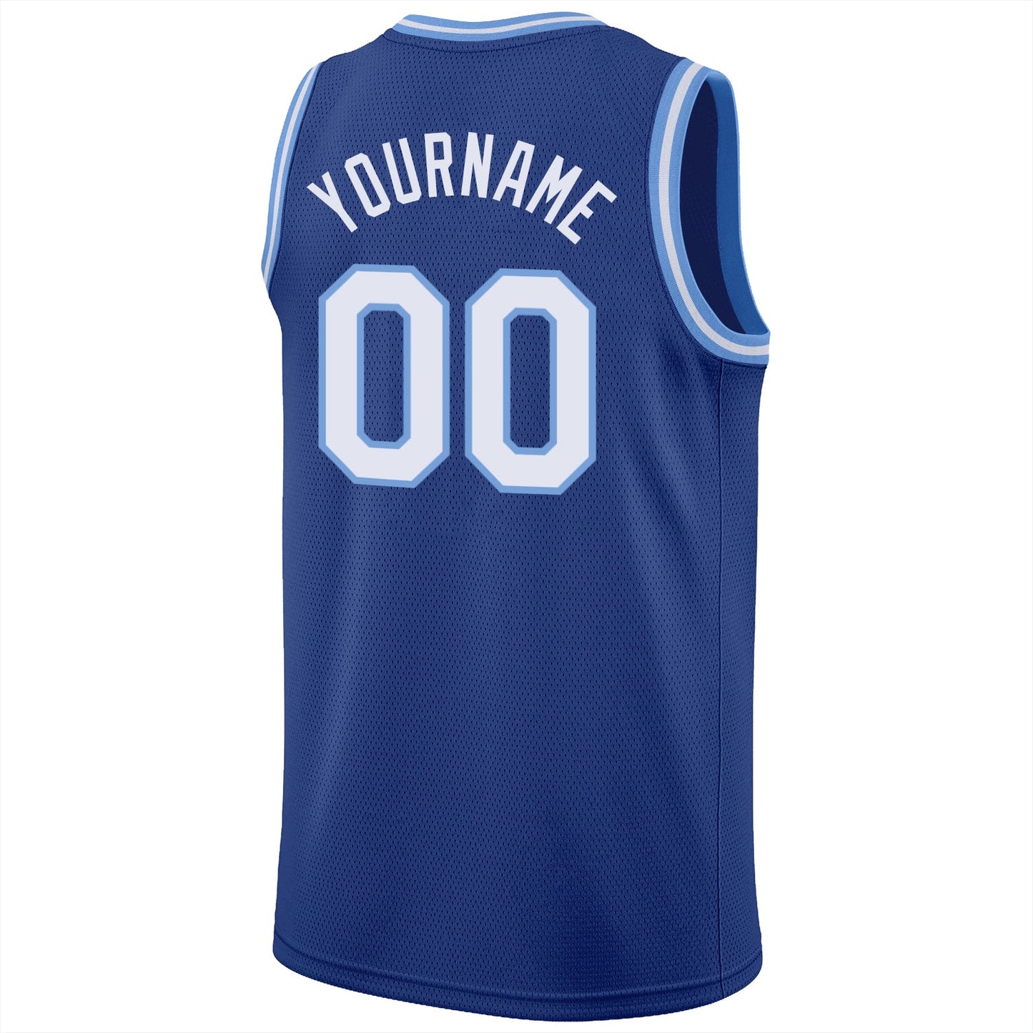 Custom Royal White-Light Blue Round Neck Rib-Knit Basketball Jersey view 7