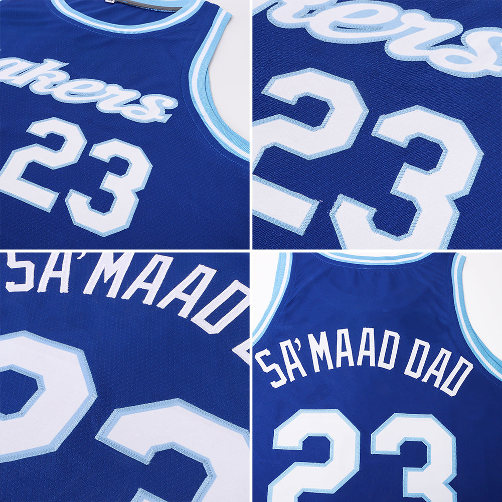 Custom Royal White-Light Blue Round Neck Rib-Knit Basketball Jersey view 5