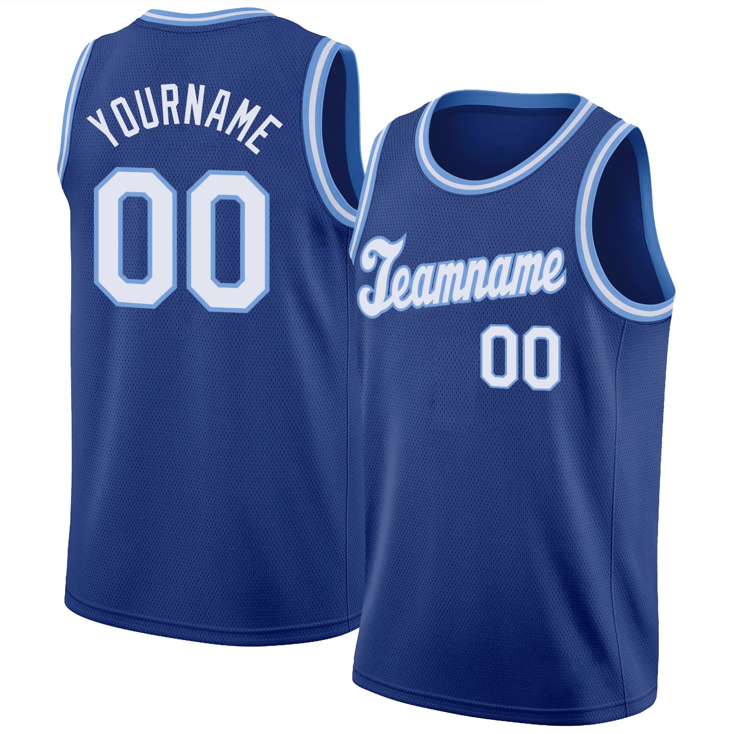 Custom Royal White-Light Blue Round Neck Rib-Knit Basketball Jersey - Main View