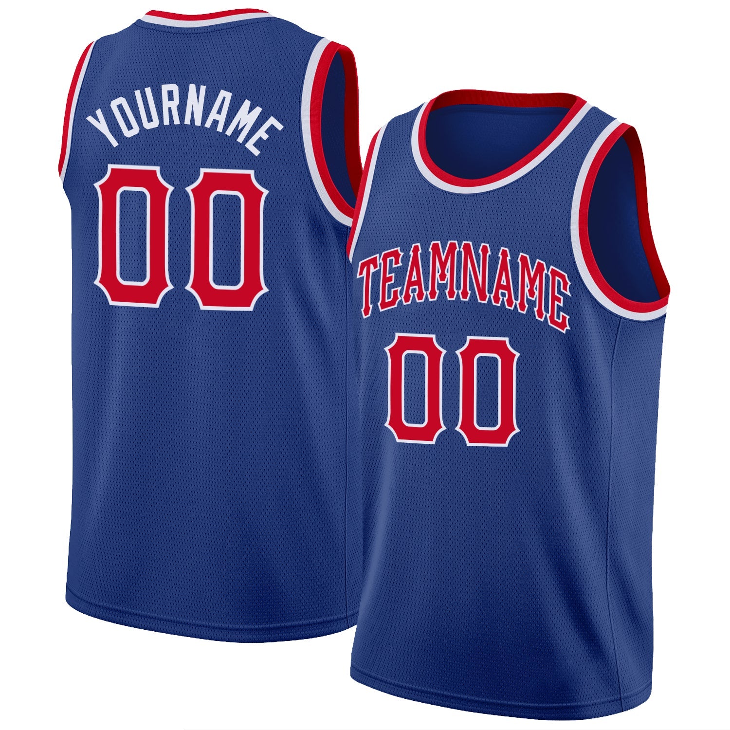 Custom Royal Red-White Round Neck Rib-Knit Basketball Jersey - Main View