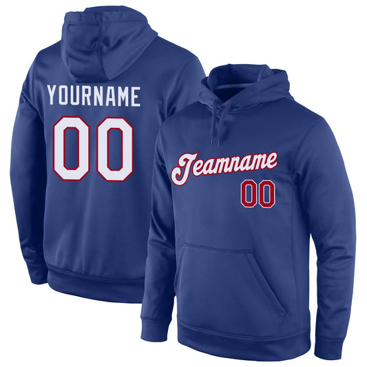 Custom Stitched Royal White-Red Sports Pullover Sweatshirt Hoodie - Main View