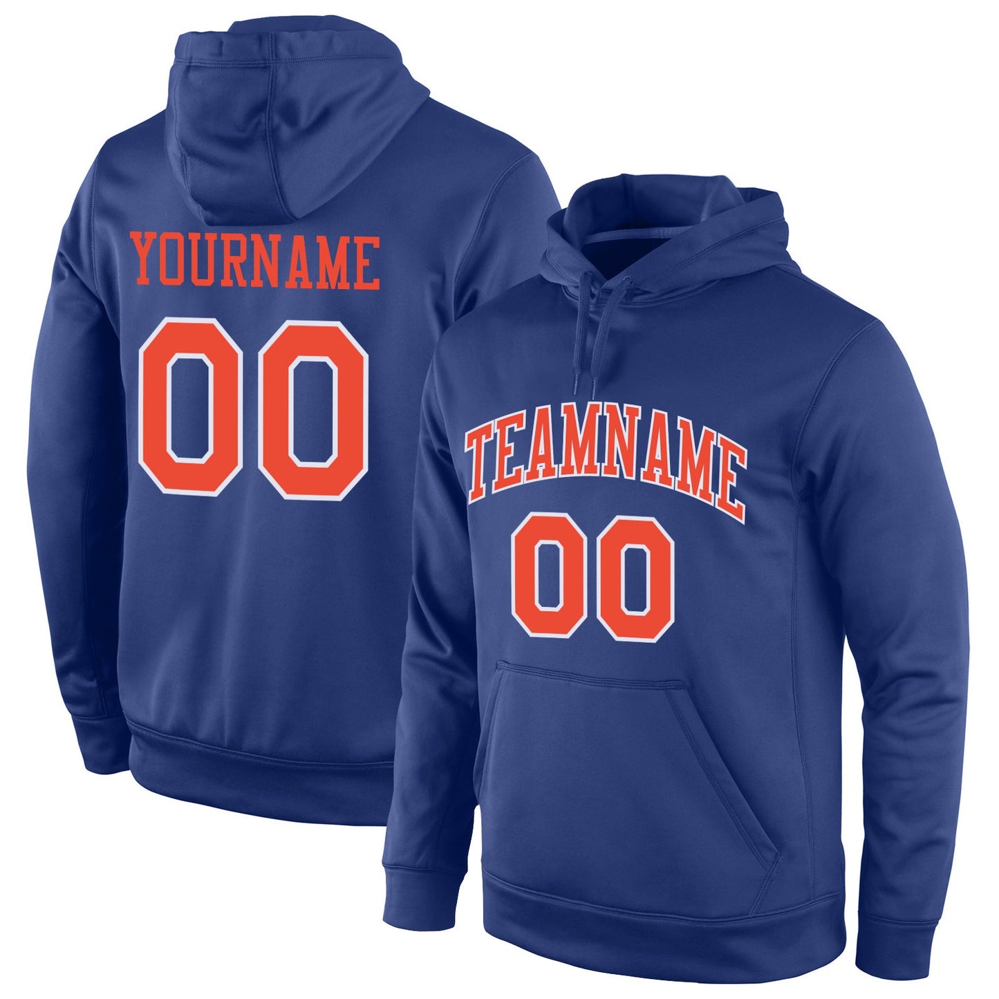 Custom Stitched Royal Orange-White Sports Pullover Sweatshirt Hoodie - Main View