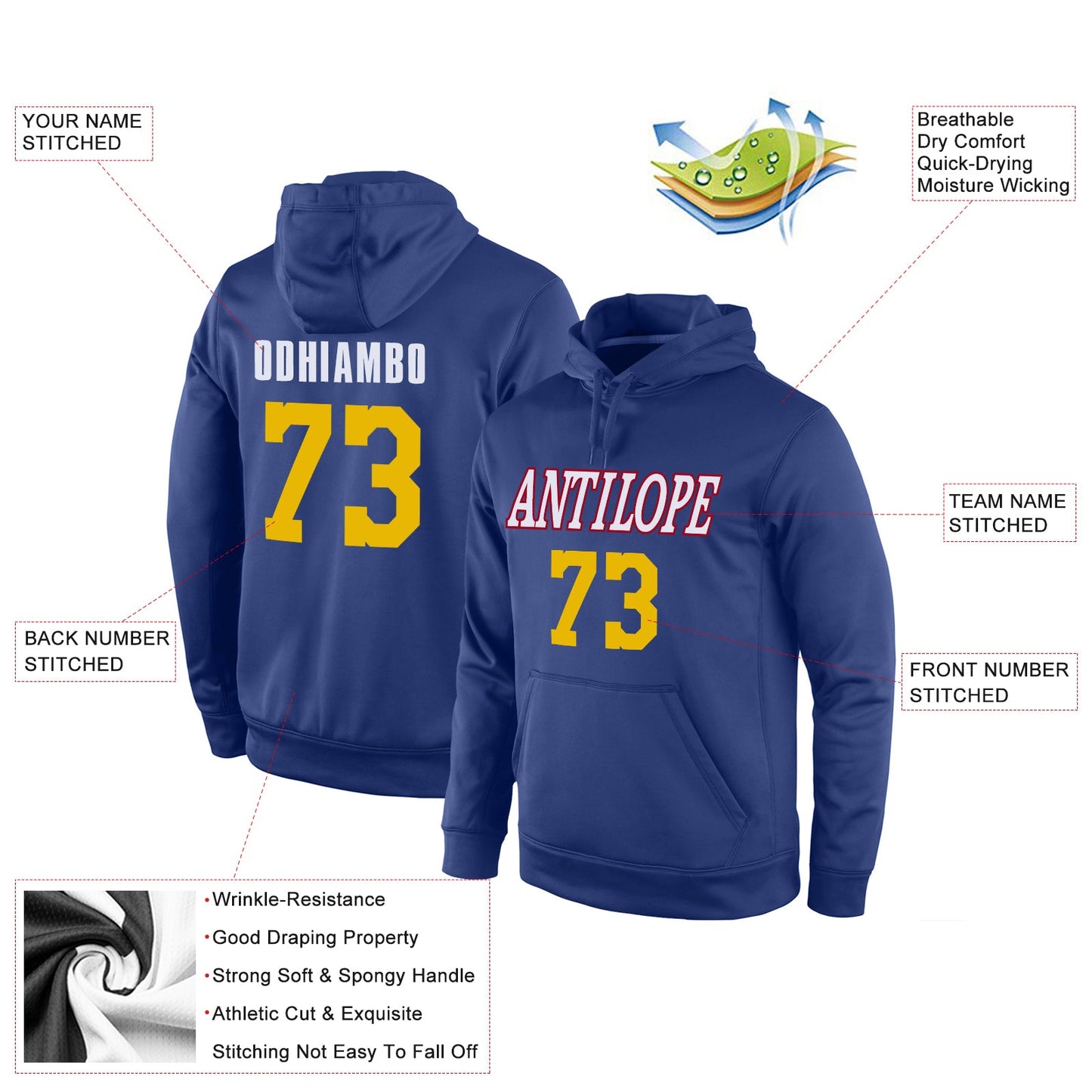 Custom Stitched Royal Gold-Red Sports Pullover Sweatshirt Hoodie view 4