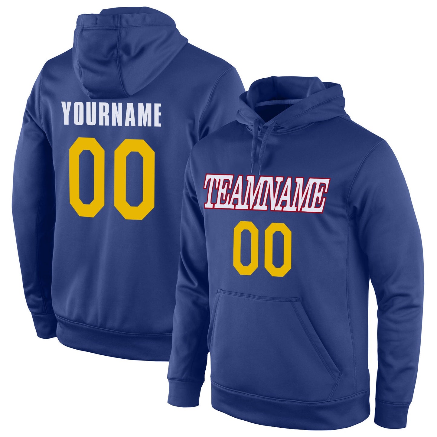 Custom Stitched Royal Gold-Red Sports Pullover Sweatshirt Hoodie - Main View