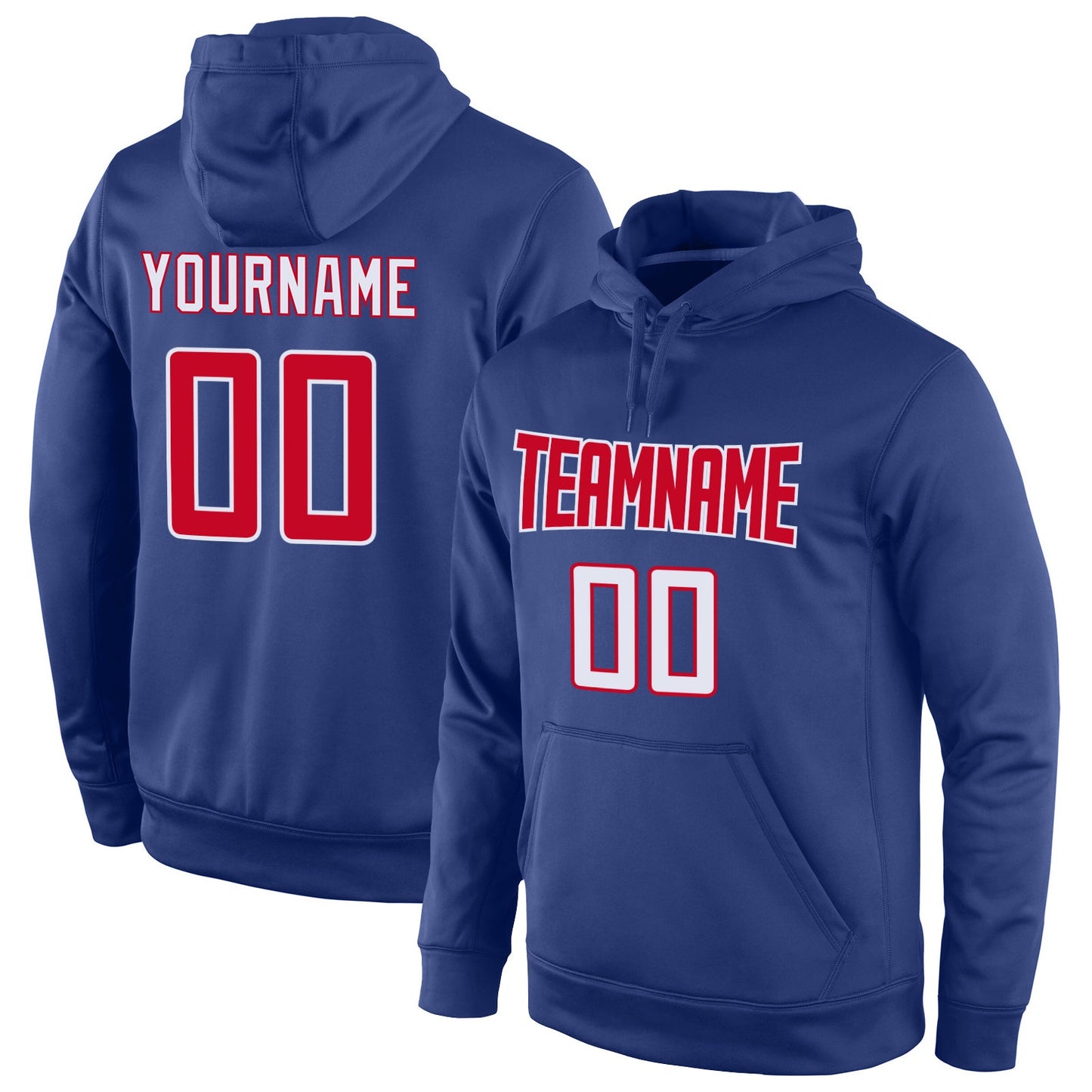 Custom Stitched Royal Red-White Sports Pullover Sweatshirt Hoodie - Main View