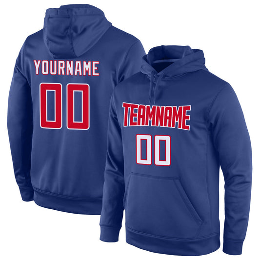 Custom Stitched Royal Red-White Sports Pullover Sweatshirt Hoodie - Main View