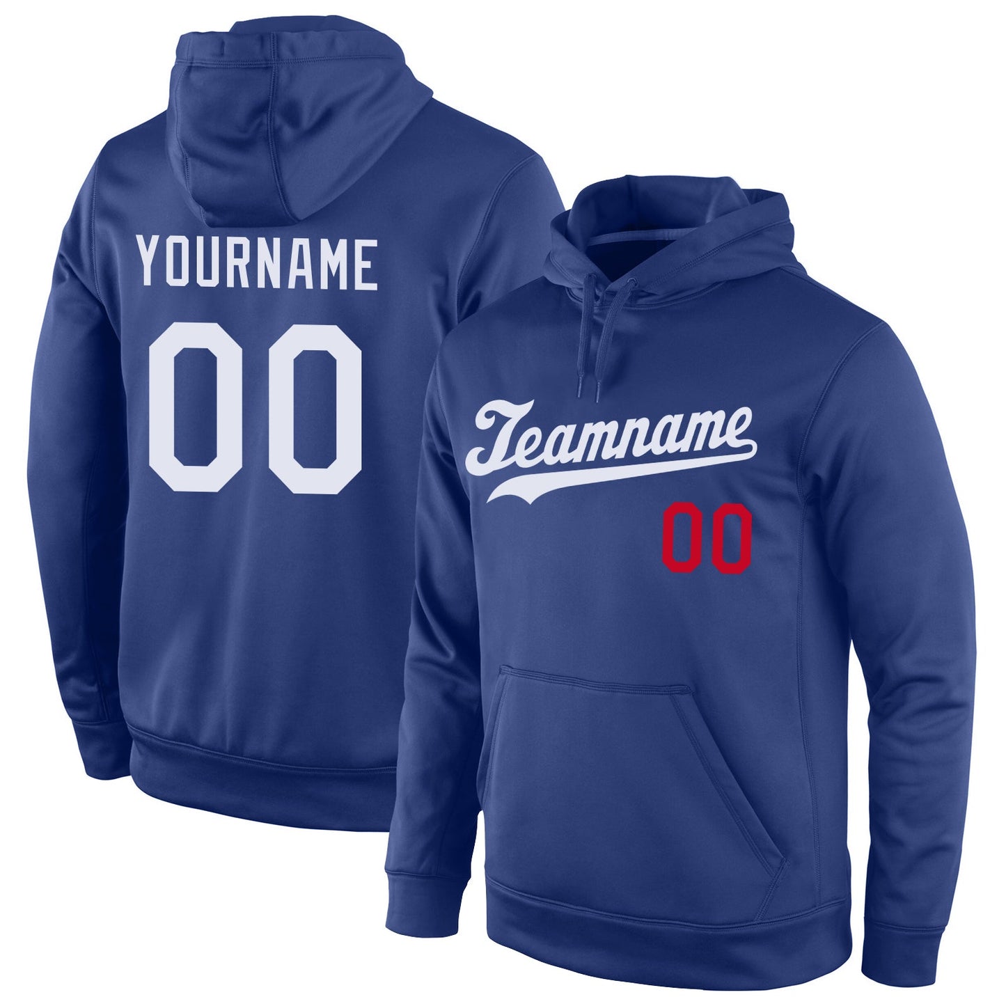 Custom Stitched Royal White-Red Sports Pullover Sweatshirt Hoodie - Main View