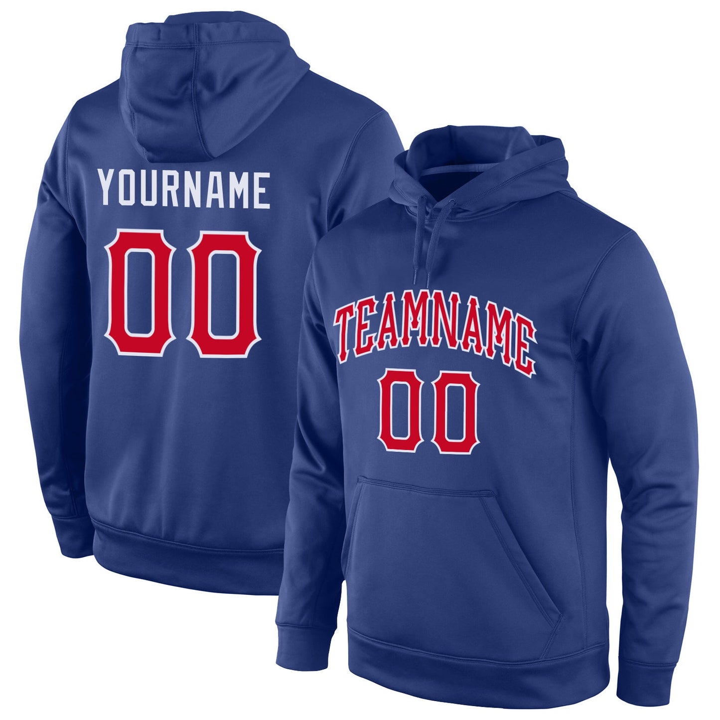 Custom Stitched Royal Red-White Sports Pullover Sweatshirt Hoodie - Main View