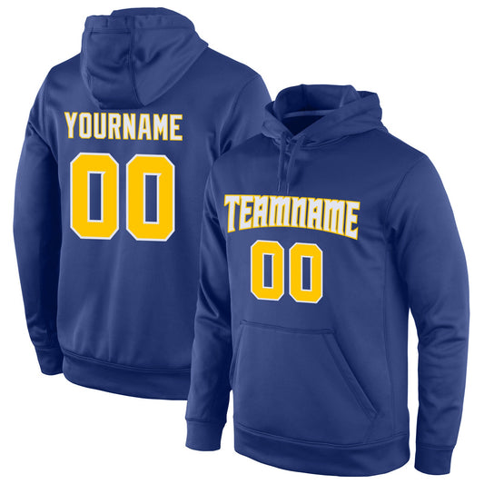 Custom Stitched Royal Gold-White Sports Pullover Sweatshirt Hoodie - Main View