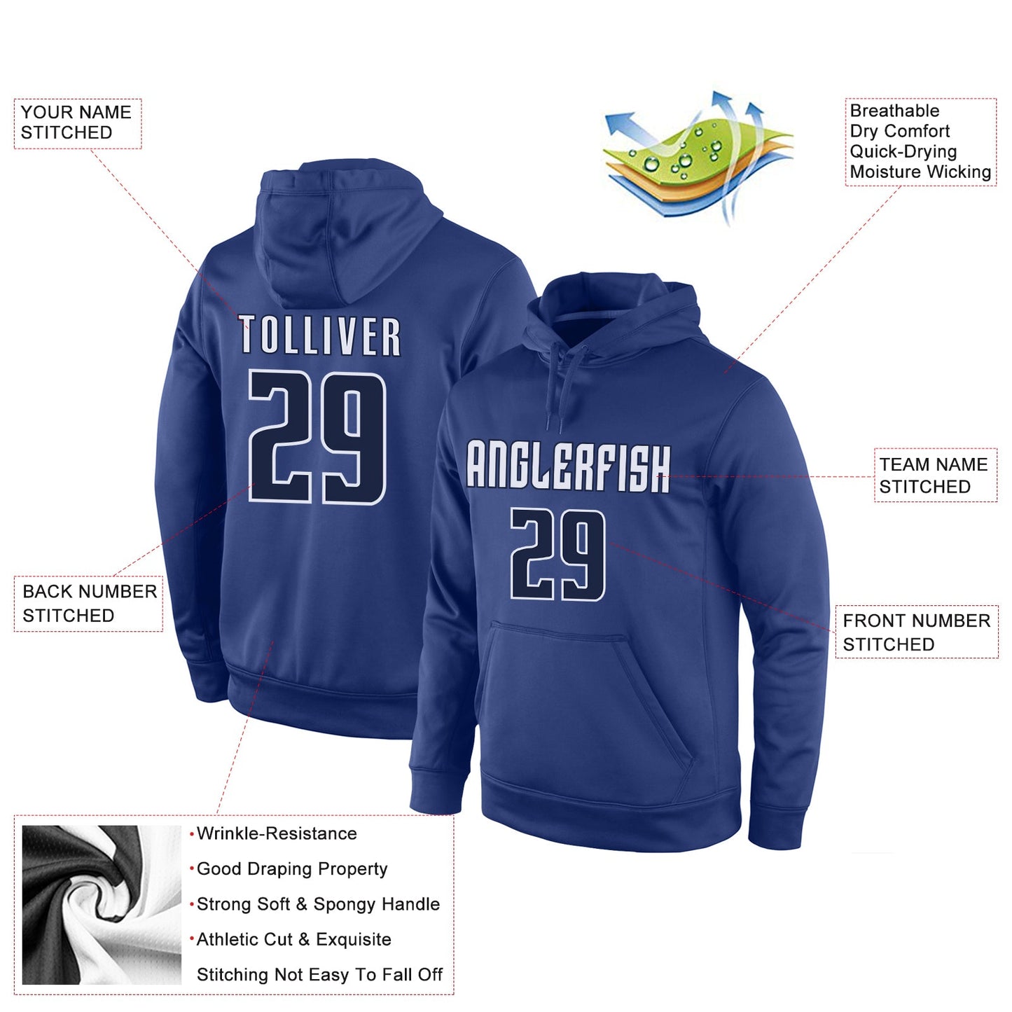 Custom Stitched Royal Navy-White Sports Pullover Sweatshirt Hoodie view 4