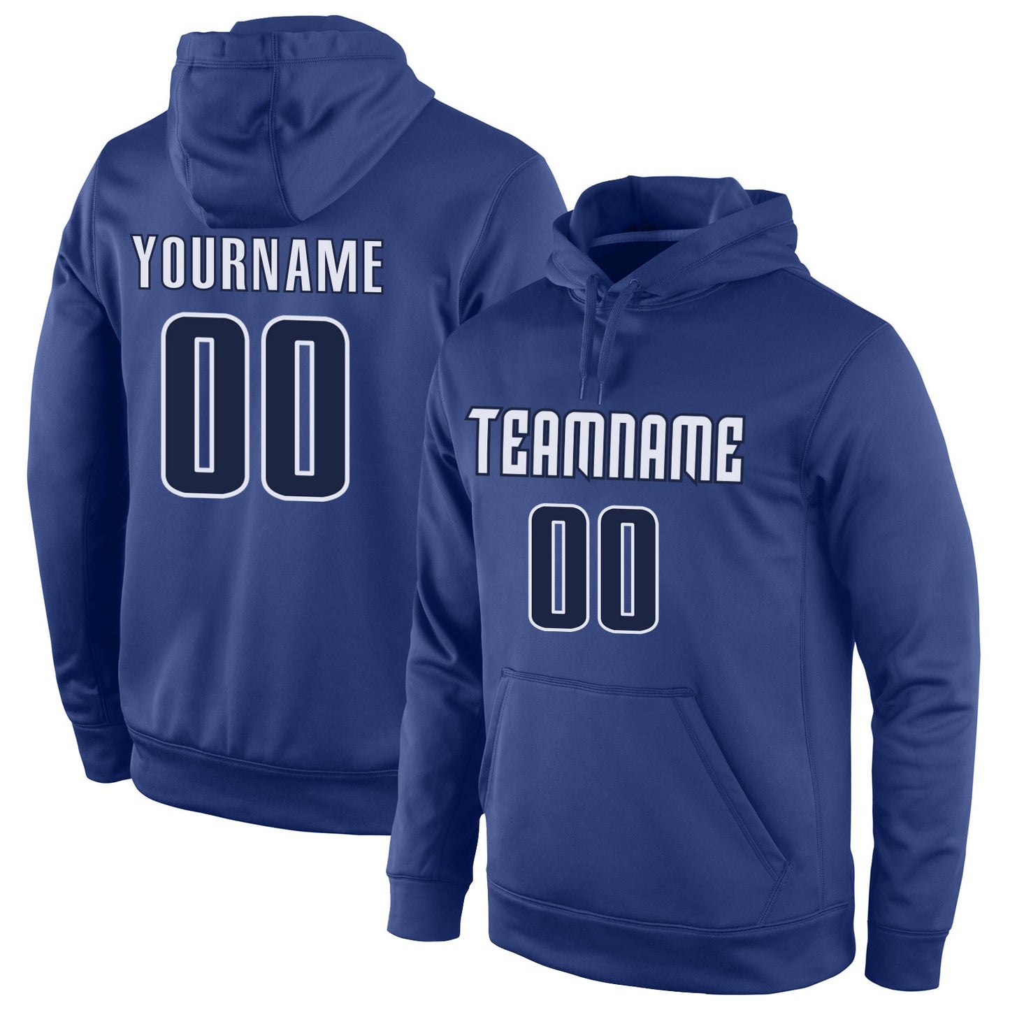 Custom Stitched Royal Navy-White Sports Pullover Sweatshirt Hoodie - Main View