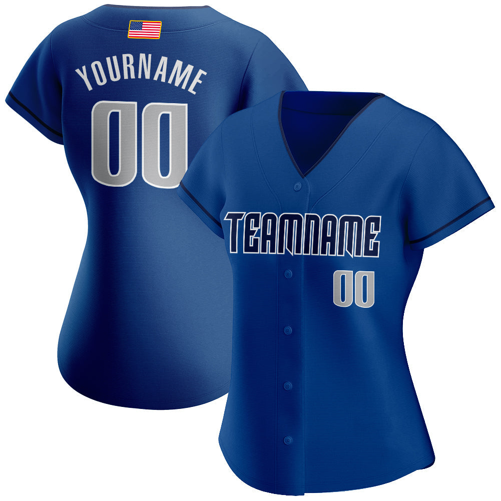 Custom Royal Gray-Navy Authentic American Flag Fashion Baseball Jersey view 2