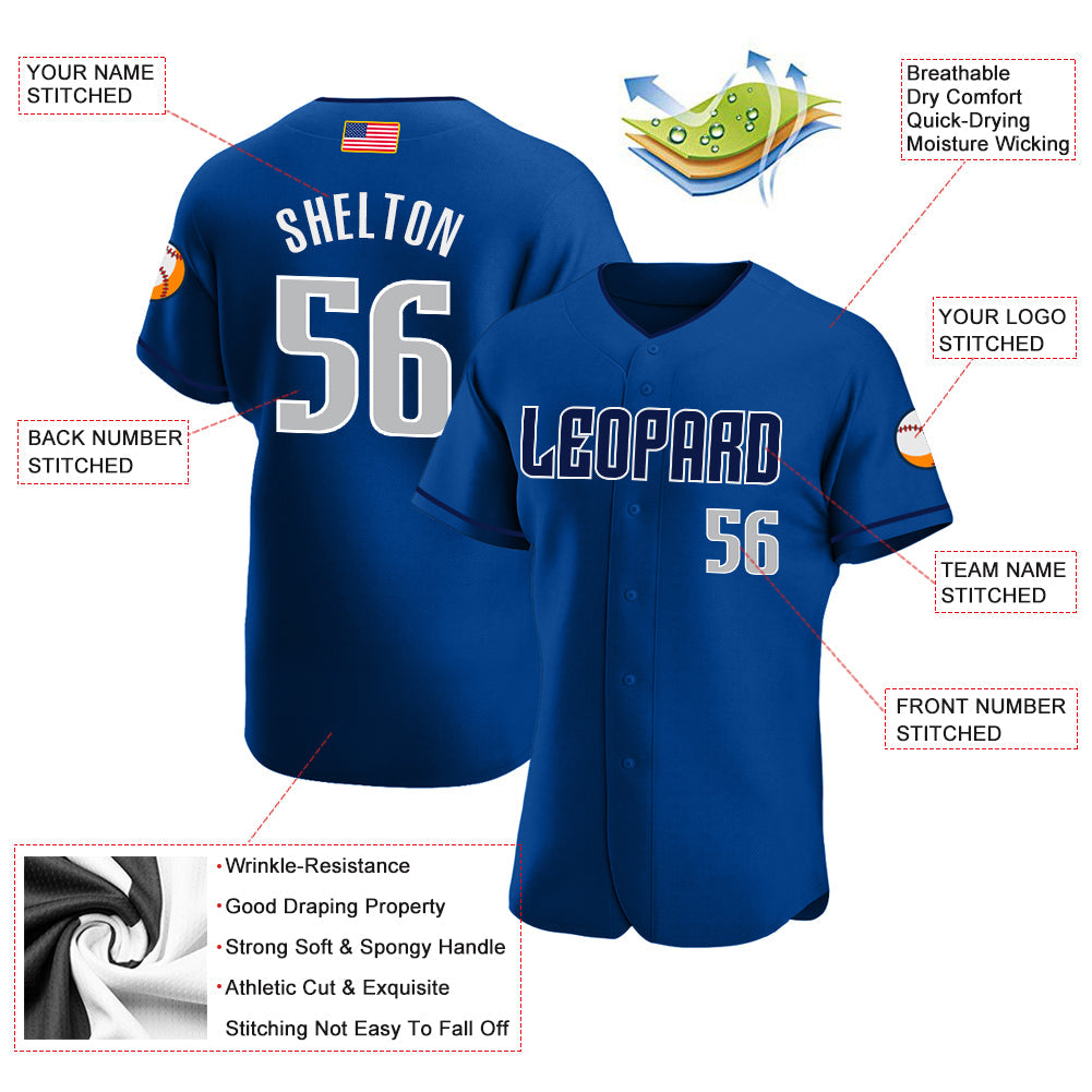 Custom Royal Gray-Navy Authentic American Flag Fashion Baseball Jersey view 3