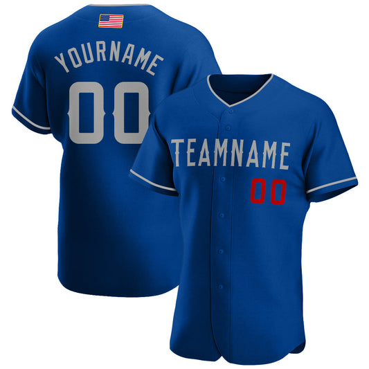 Custom Royal Gray-Red Authentic American Flag Fashion Baseball Jersey - Main View