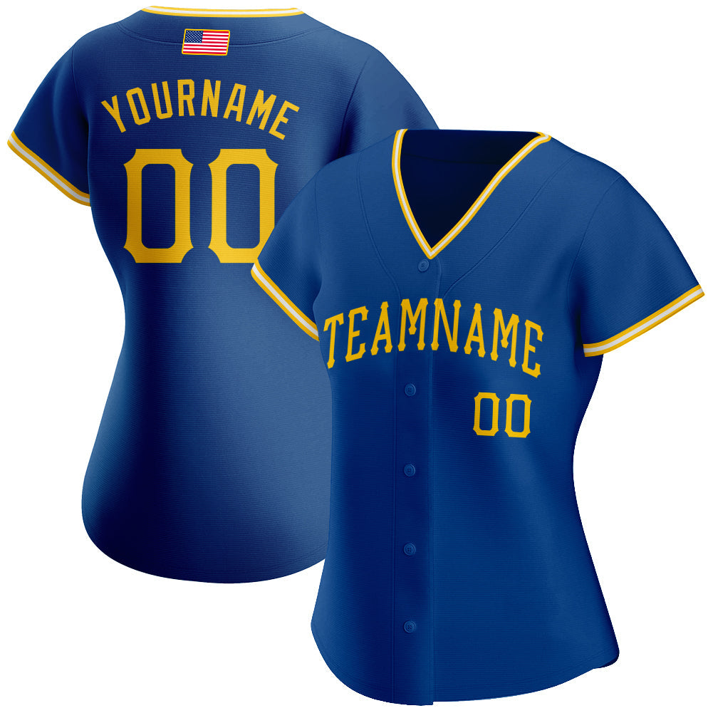 Custom Royal Gold-White Authentic American Flag Fashion Baseball Jersey view 2