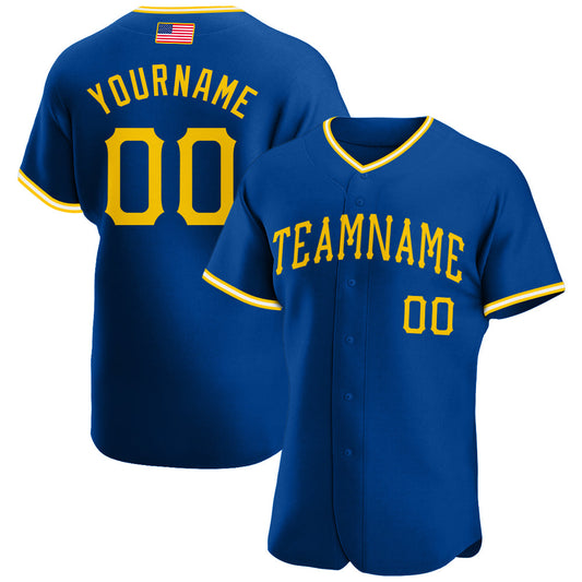 Custom Royal Gold-White Authentic American Flag Fashion Baseball Jersey - Main View