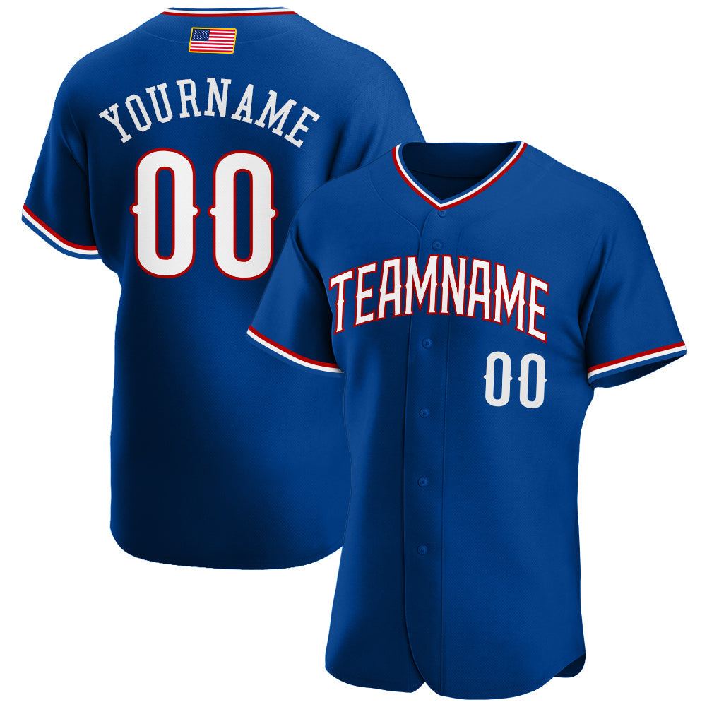 Custom Royal White-Red Authentic American Flag Fashion Baseball Jersey - Main View
