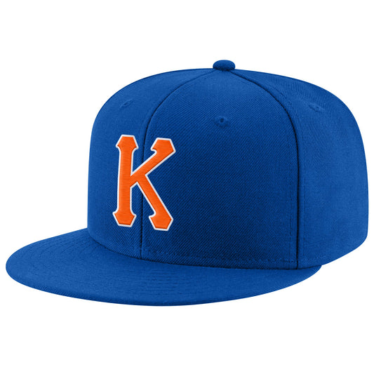 Custom Royal Orange-White Stitched Adjustable Snapback Hat - Main View