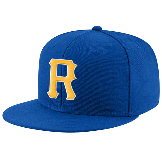 Custom Royal Gold-White Stitched Adjustable Snapback Hat - Main View
