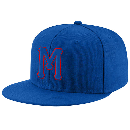 Custom Royal Royal-Red Stitched Adjustable Snapback Hat - Main View