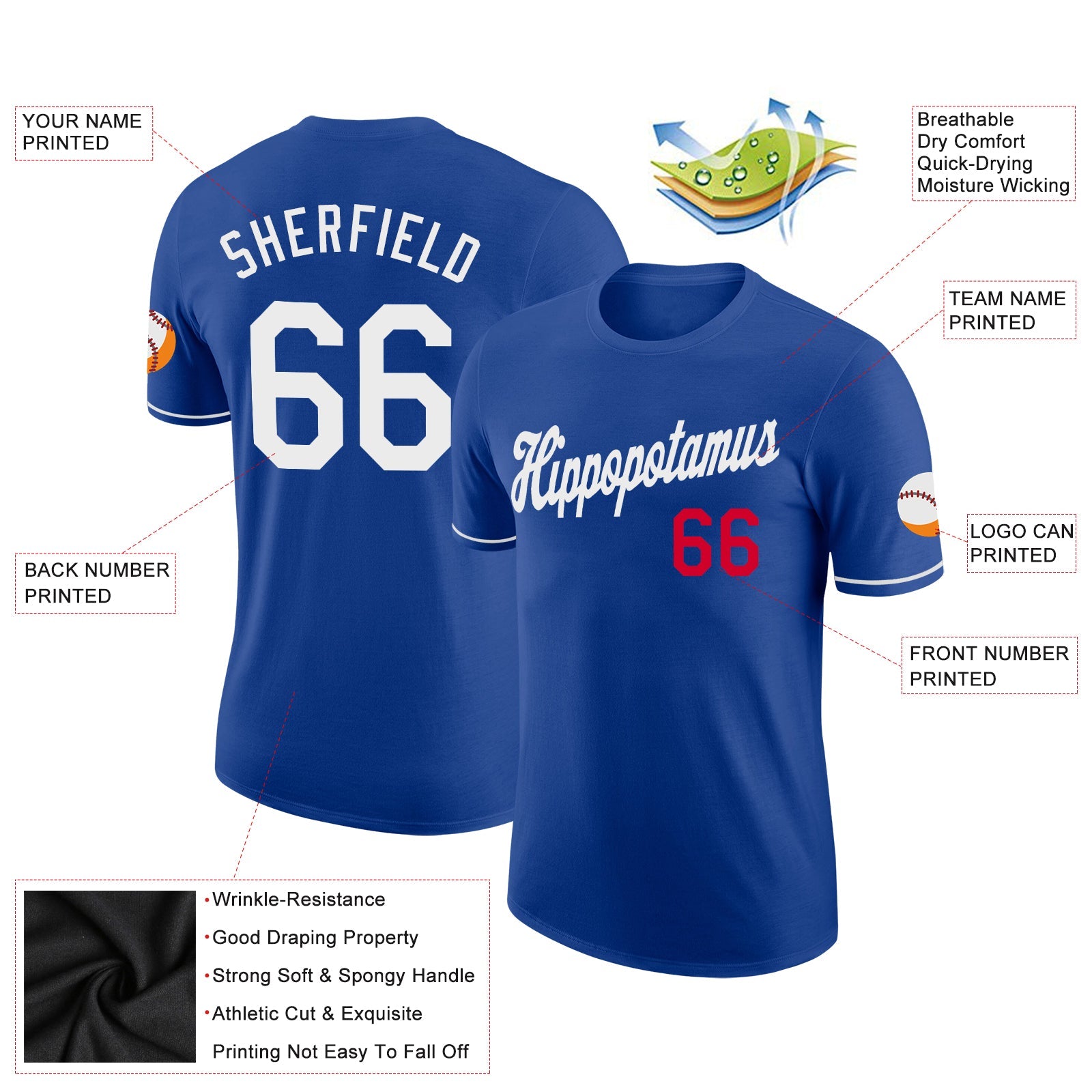 Custom Royal White-Red Performance T-Shirt view 3