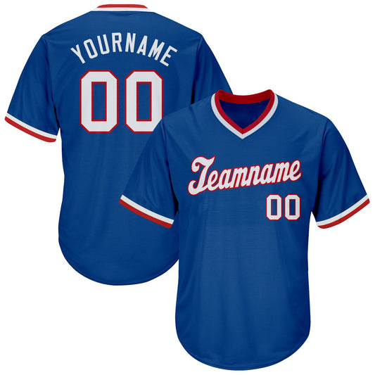 Custom Royal White-Red Authentic Throwback Rib-Knit Baseball Jersey Shirt - Main View