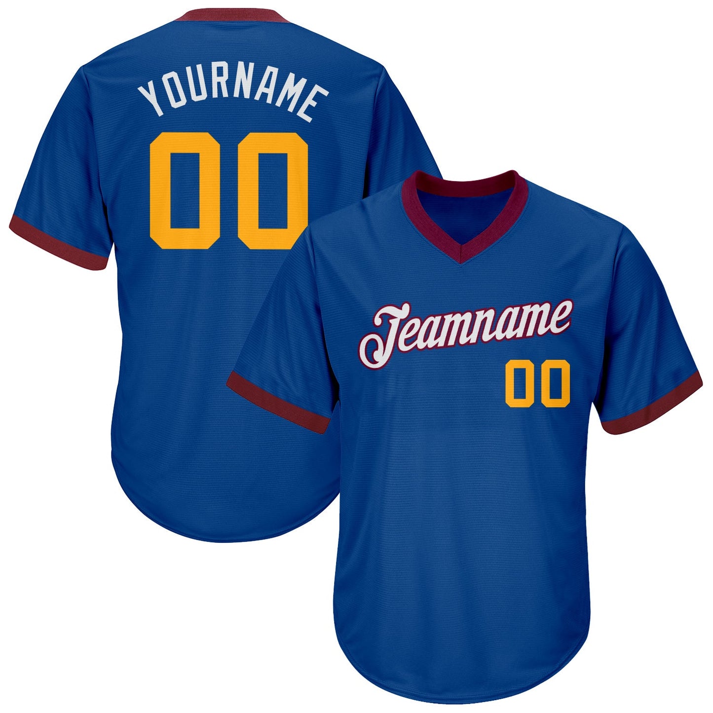 Custom Royal Gold-Maroon Authentic Throwback Rib-Knit Baseball Jersey Shirt - Main View