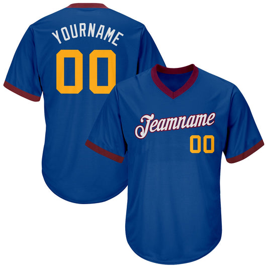 Custom Royal Gold-Maroon Authentic Throwback Rib-Knit Baseball Jersey Shirt - Main View