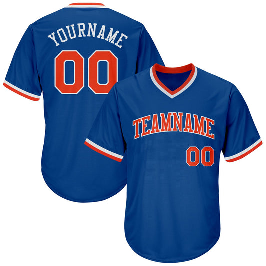 Custom Royal Orange-White Authentic Throwback Rib-Knit Baseball Jersey Shirt - Main View