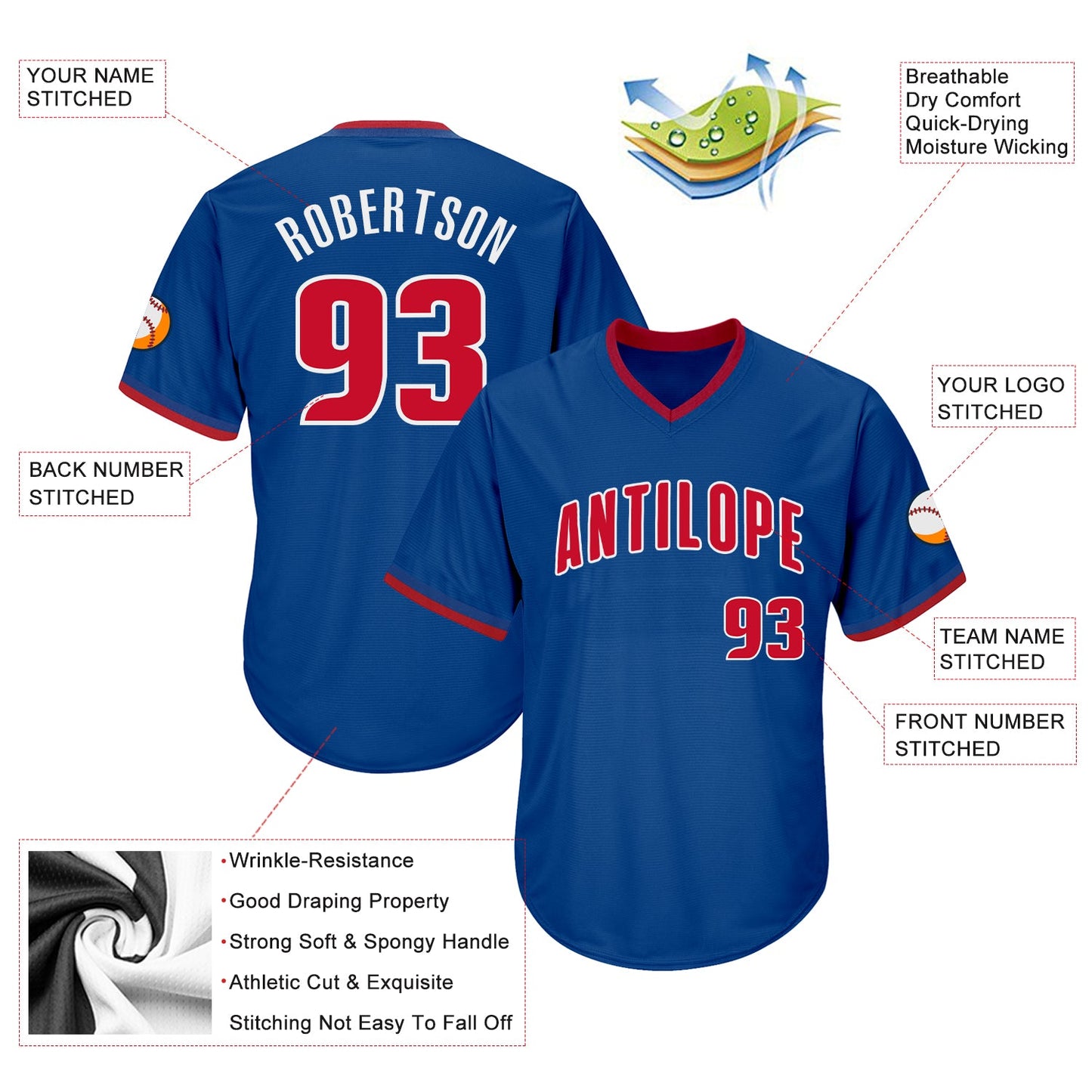 Custom Royal Red-White Authentic Throwback Rib-Knit Baseball Jersey Shirt view 4