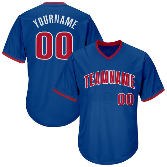Custom Royal Red-White Authentic Throwback Rib-Knit Baseball Jersey Shirt - Main View