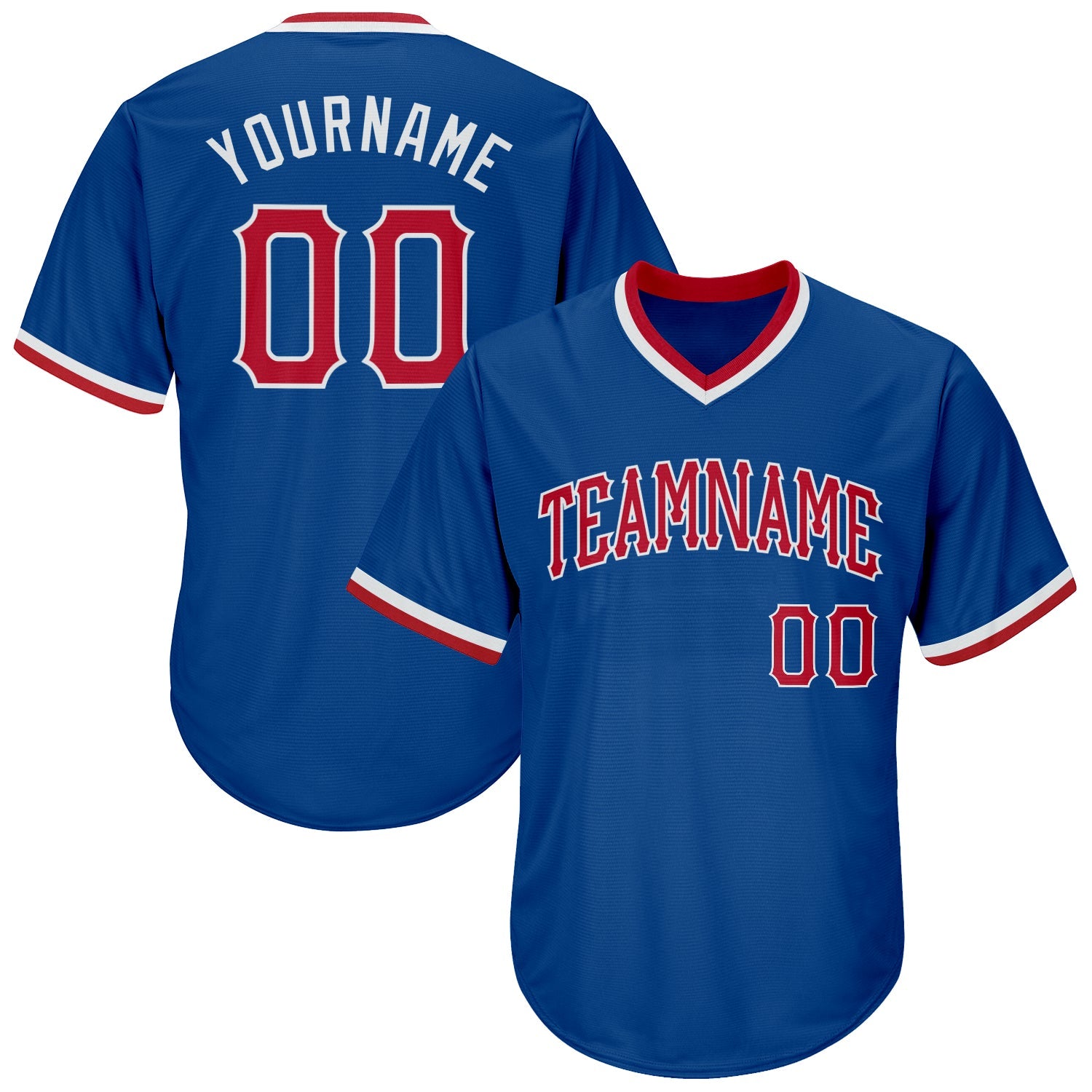 Custom Royal Red-White Authentic Throwback Rib-Knit Baseball Jersey Shirt - Main View