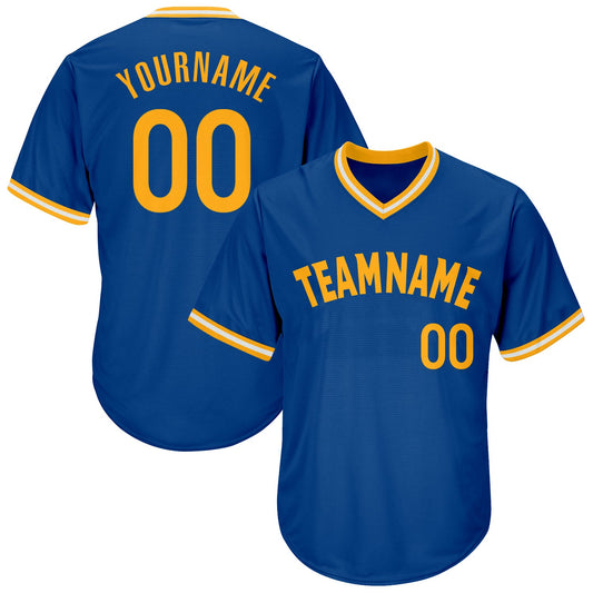 Custom Royal Gold-White Authentic Throwback Rib-Knit Baseball Jersey Shirt - Main View