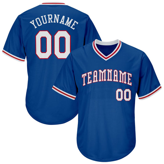 Custom Royal White-Red Authentic Throwback Rib-Knit Baseball Jersey Shirt - Main View