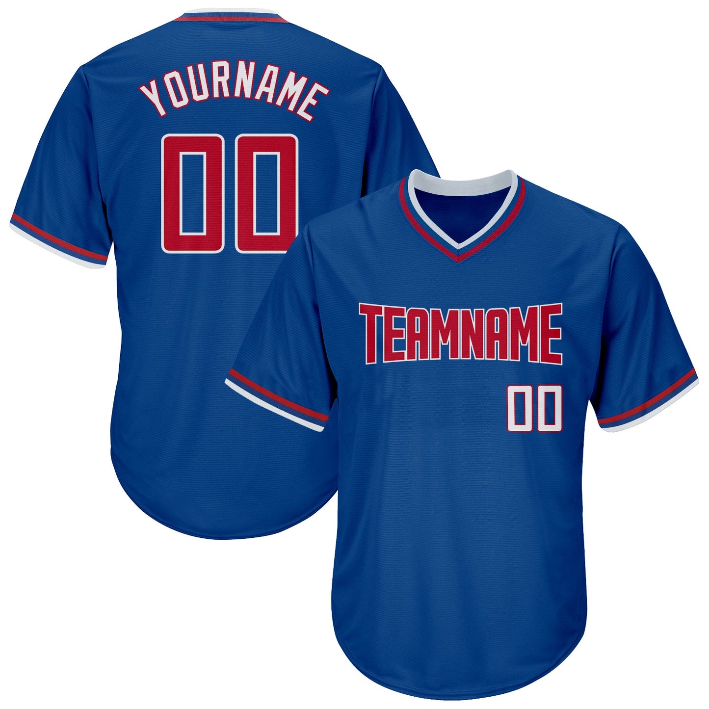 Custom Royal Red-White Authentic Throwback Rib-Knit Baseball Jersey Shirt - Main View