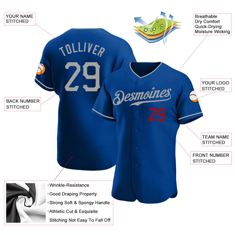 Custom Royal Gray-Red Authentic Baseball Jersey view 3