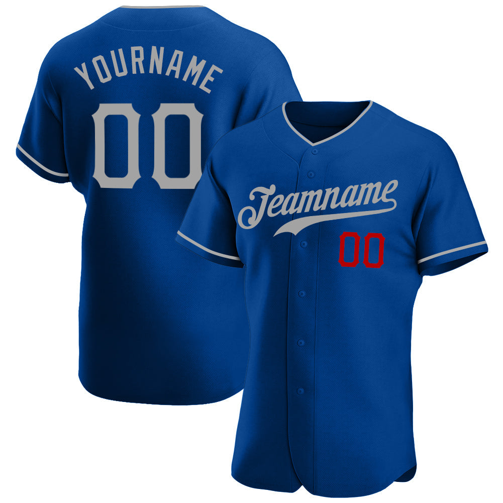 Custom Royal Gray-Red Authentic Baseball Jersey - Main View