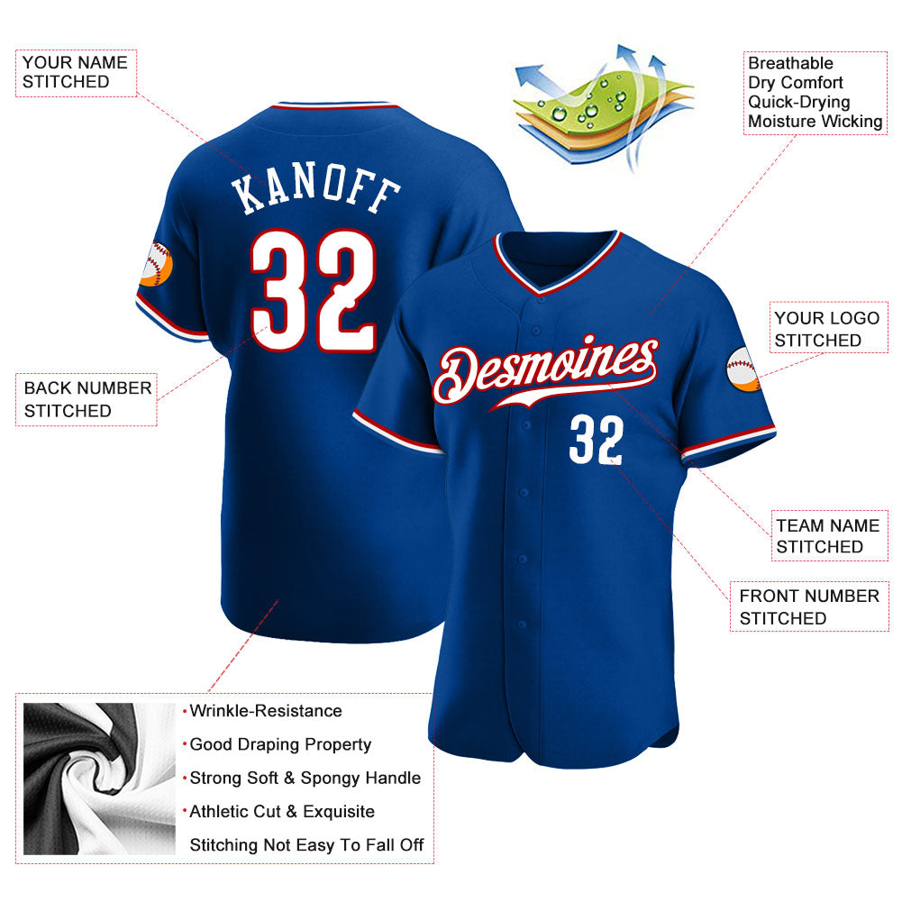 Custom Royal White-Red Authentic Baseball Jersey view 3