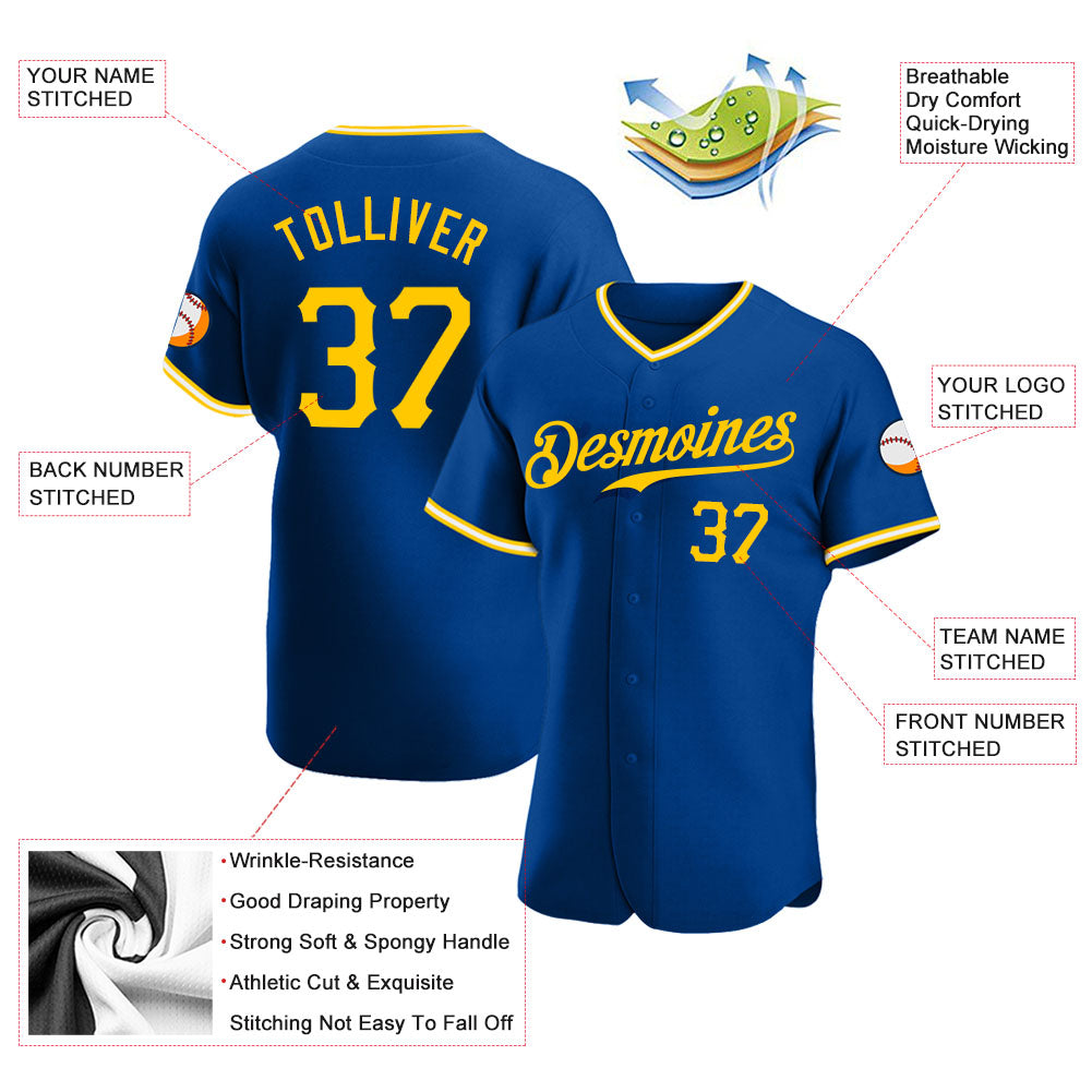 Custom Royal Gold-White Authentic Baseball Jersey view 3