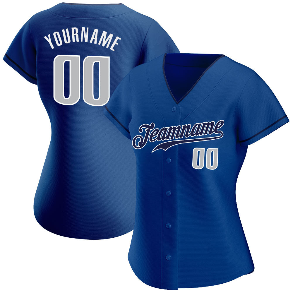 Custom Royal Gray-Navy Authentic Baseball Jersey view 2