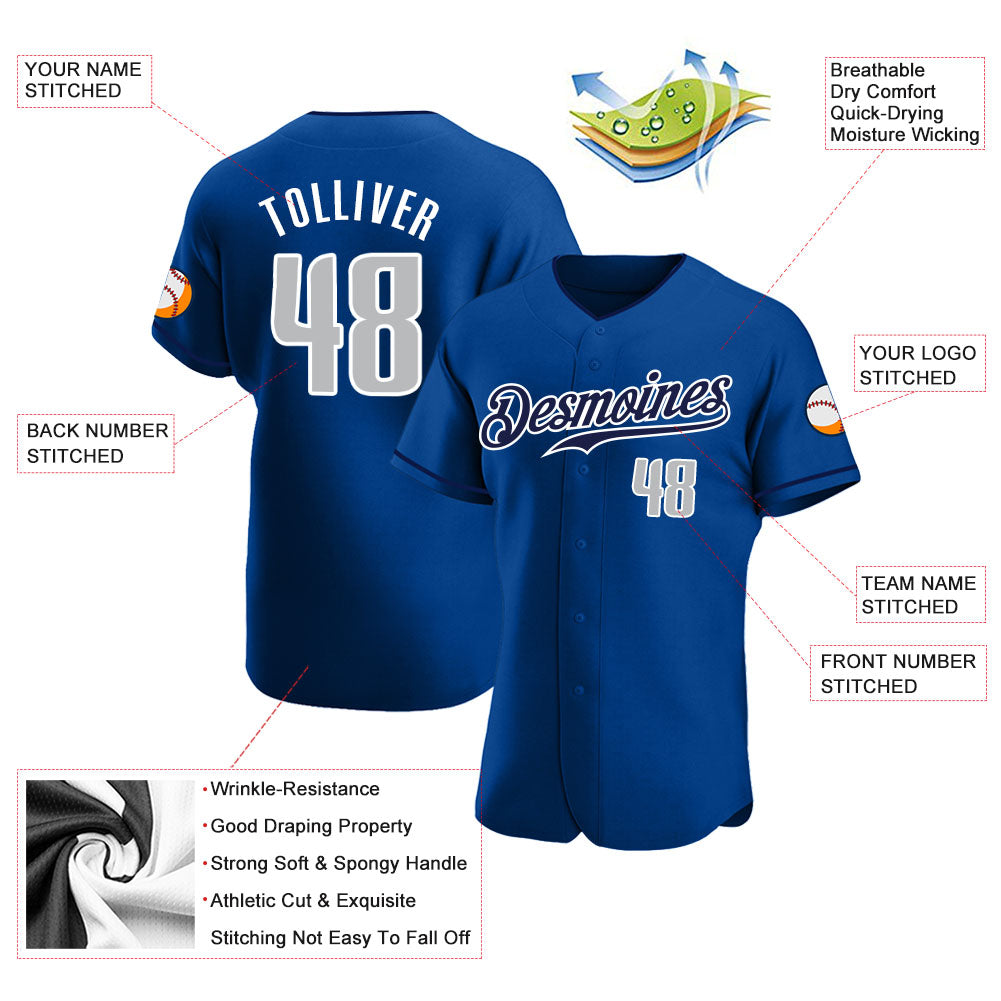 Custom Royal Gray-Navy Authentic Baseball Jersey view 3