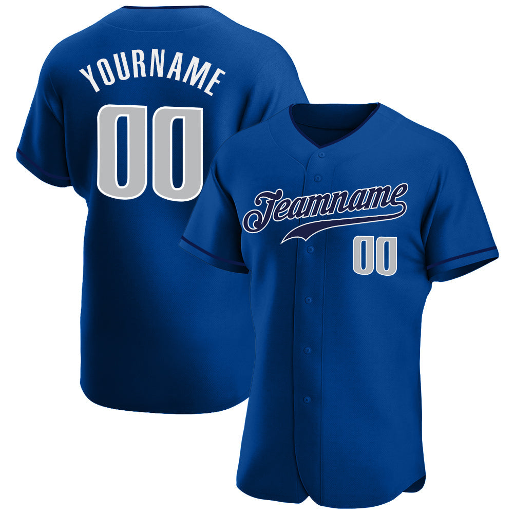 Custom Royal Gray-Navy Authentic Baseball Jersey - Main View