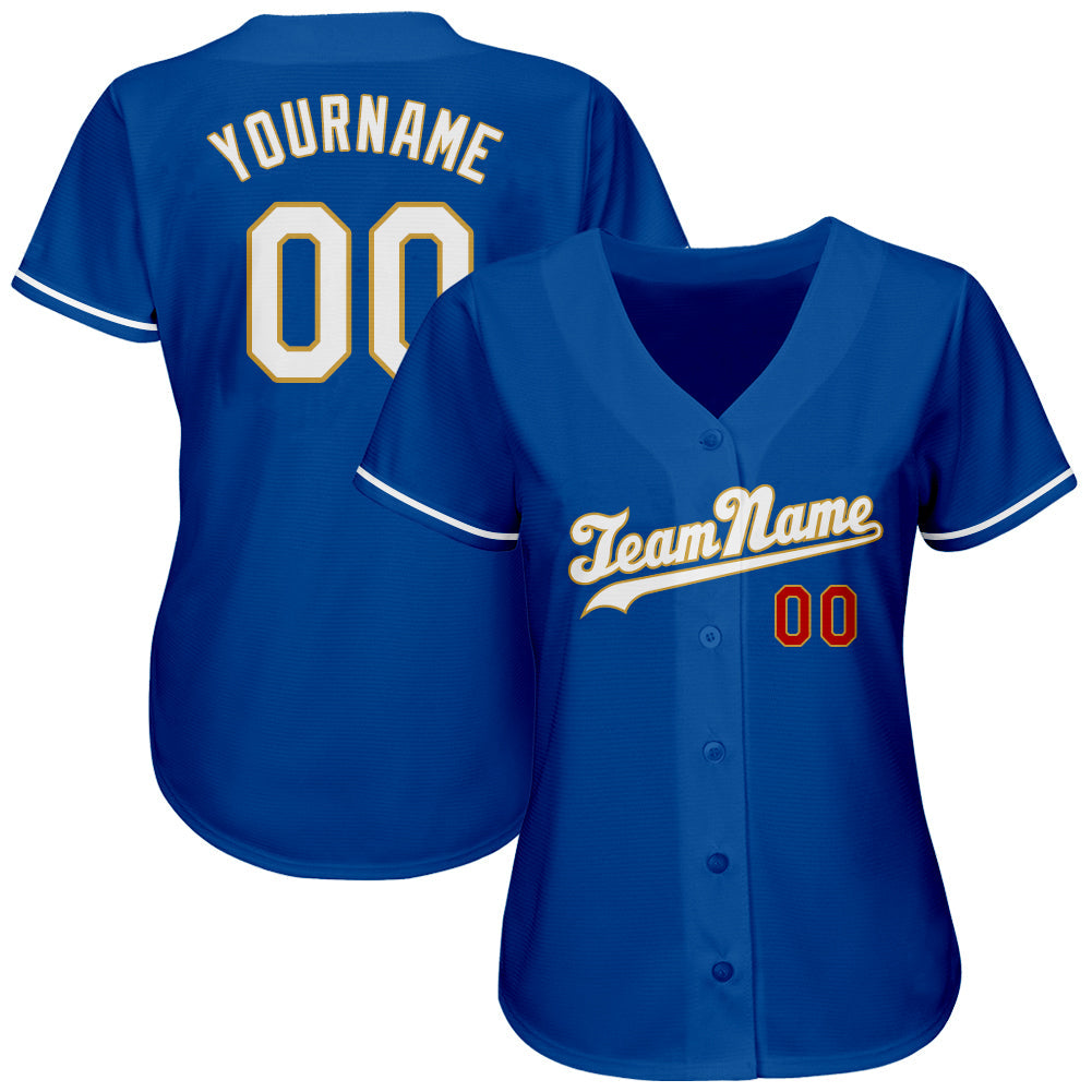 Custom Royal White-Old Gold Authentic Baseball Jersey view 2